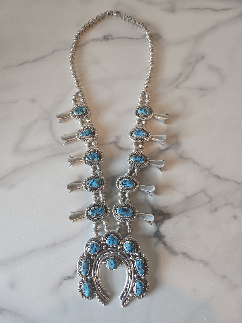 Squash Blossom Necklace with Turquoise Accents